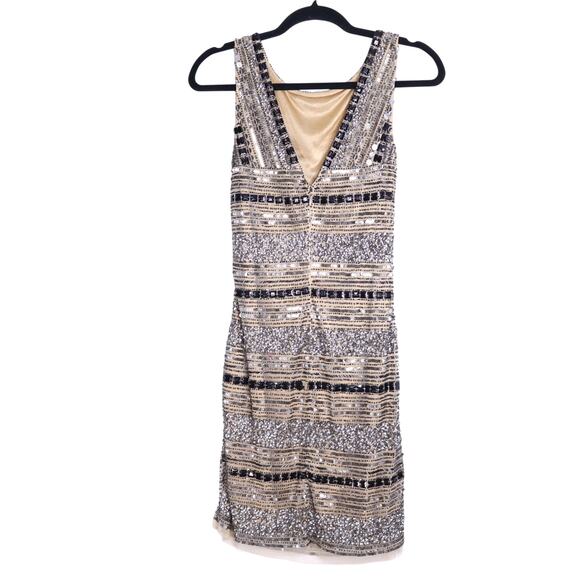 CACHÉ Y2K Sequin Beaded Mini Dress Sleeveless Illusion Stripe Cocktail Women's 0 - Picture 2 of 9